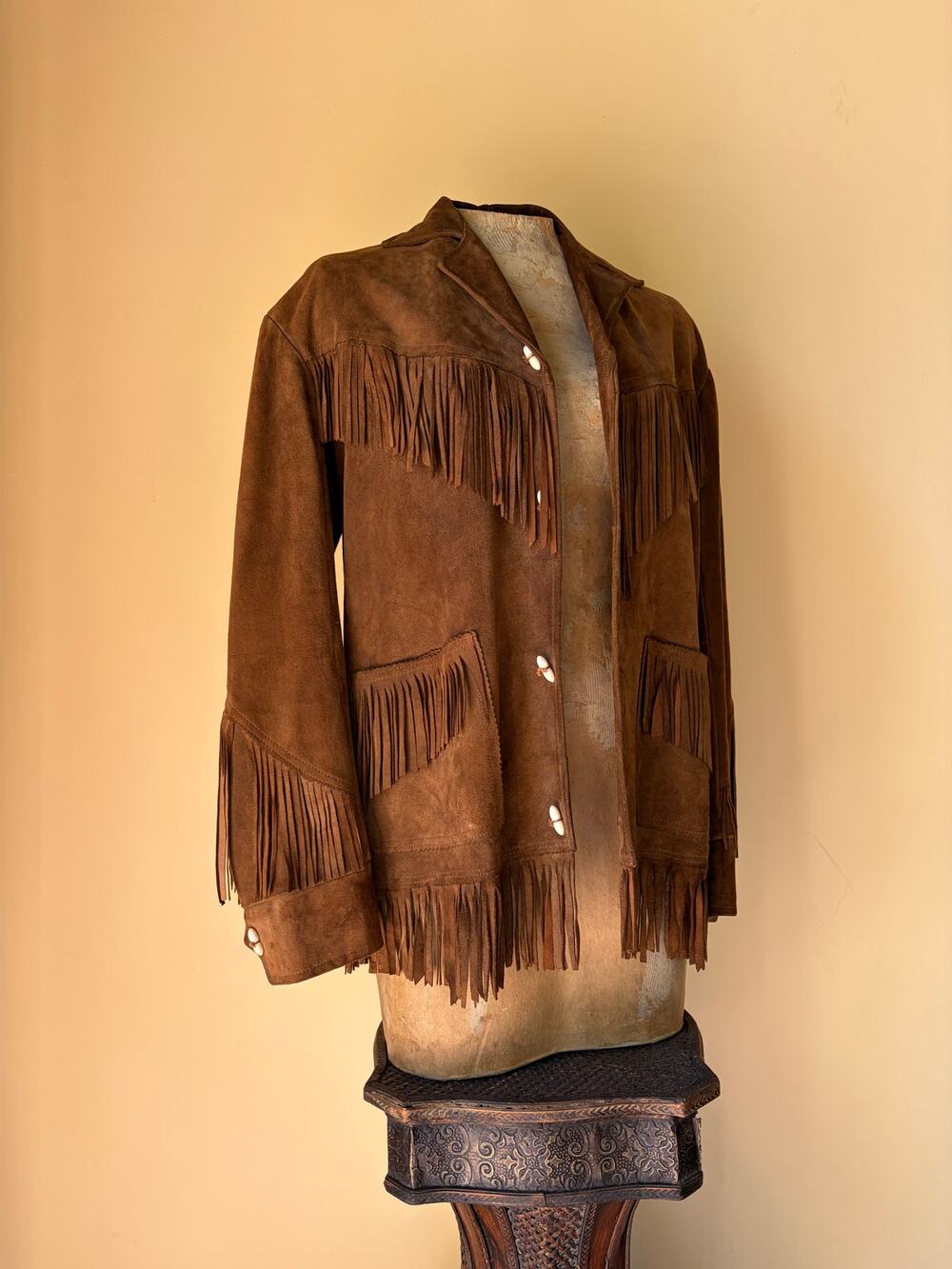 Vtg 70s Handmade Suede Brown Fringe Jacket Western Hippie Boho